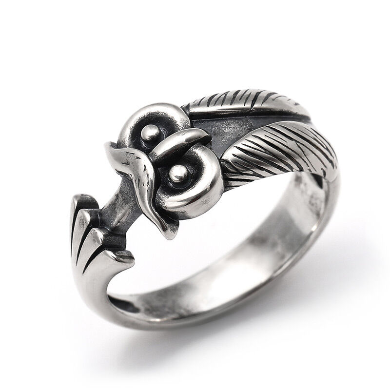 Jeulia "Ancient Wisdom" Night Owl Sterling Silver Men's Ring