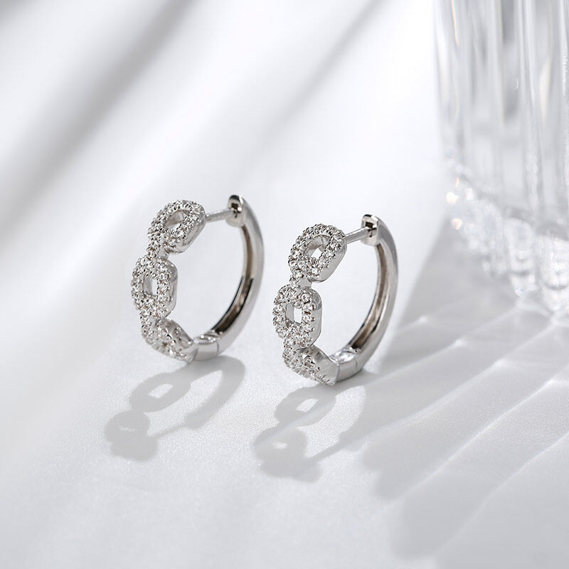 Jeulia Interlocking Design Round Cut Sterling Silver Hoop Earrings