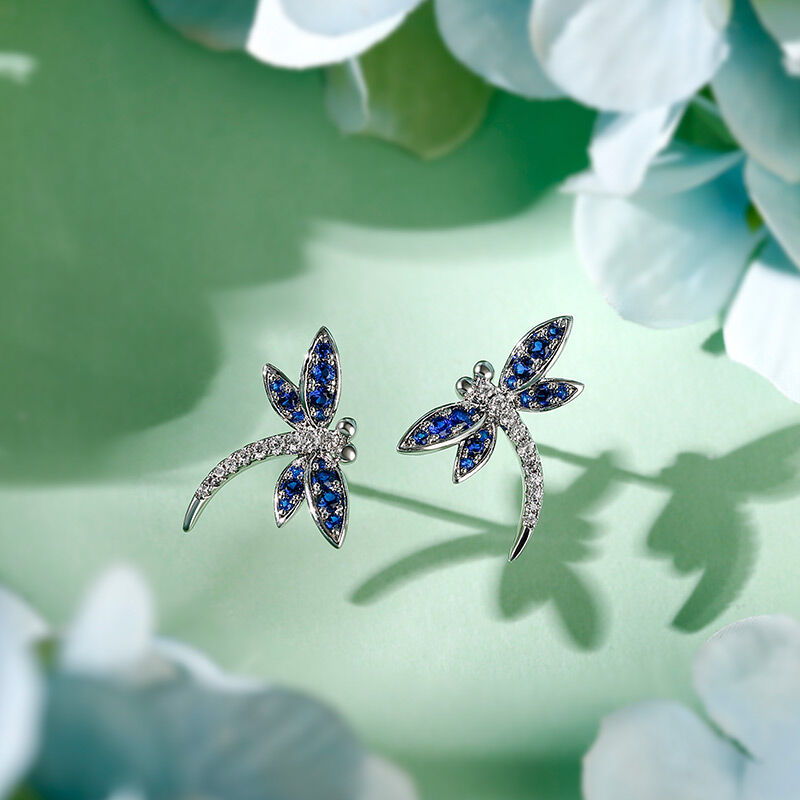 Jeulia "Garden Dragonfly" Round Cut Sterling Silver Earrings