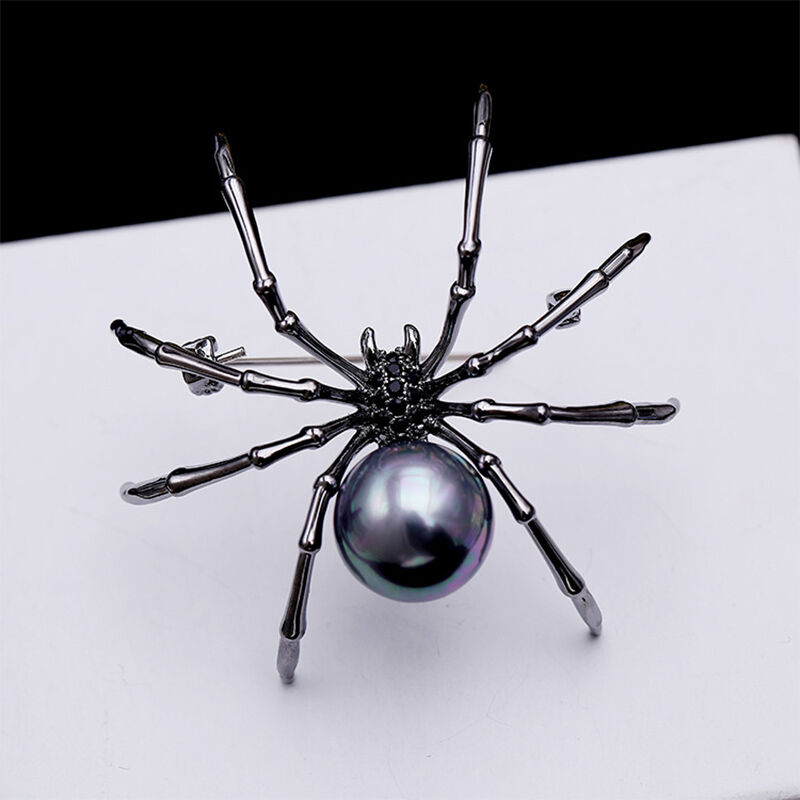 Jeulia Broche Motif araignée Noir Perle Cuivre