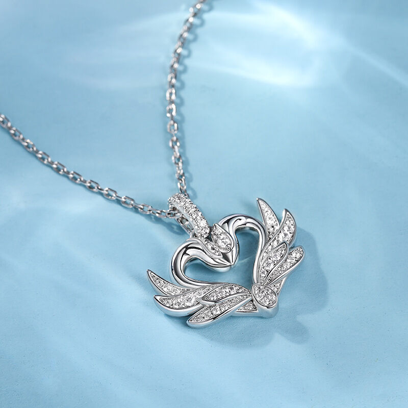 Jeulia "Romantic Whispers" Swan Heart-Shaped Sterling Silver Necklace