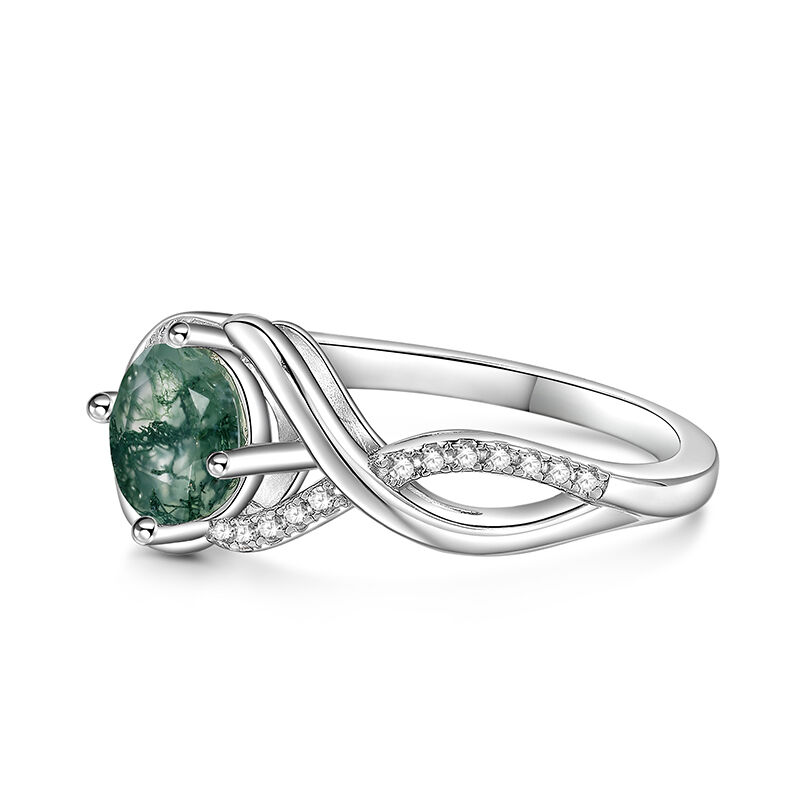 Jeulia Dainty Twist Moss Agate Ring