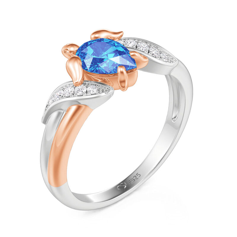 Jeulia Hug Me Anello Personalizzato a Forma di Tartaruga con Taglio Pera Bicolor e Pietra di Nascita