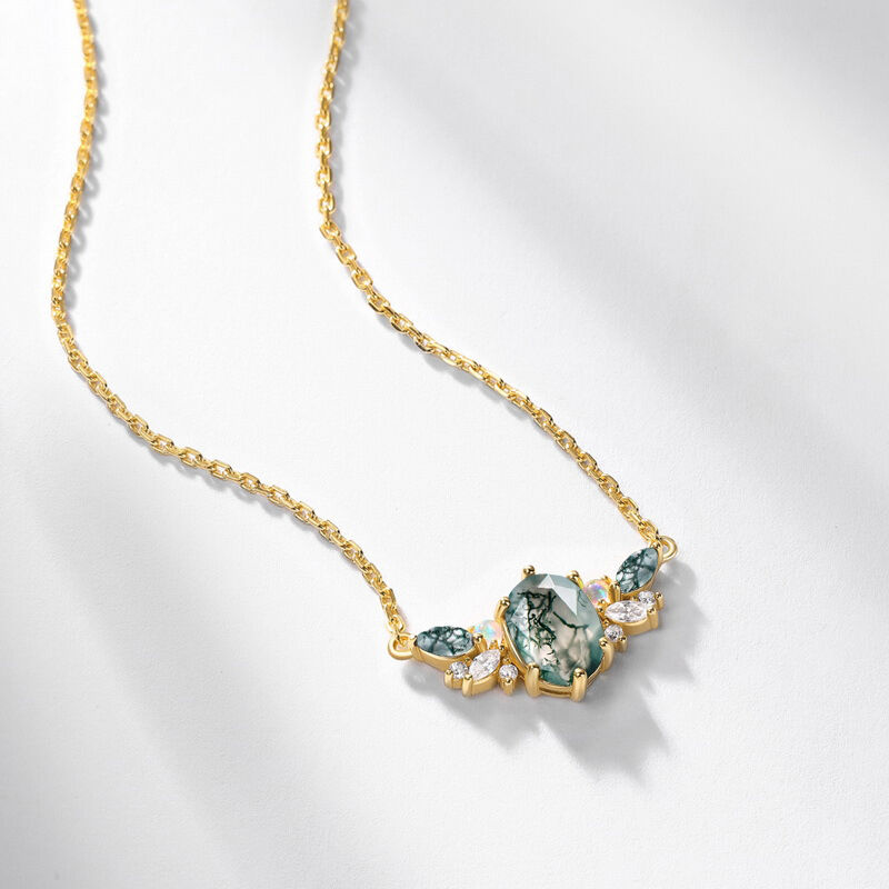 Jeulia Collier Vintage en Agate Mousse et Opale en Argent Sterling