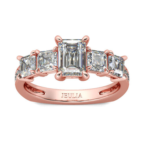 Jeulia Rose Gold Tone Emerald Cut Sterling Silver Ring