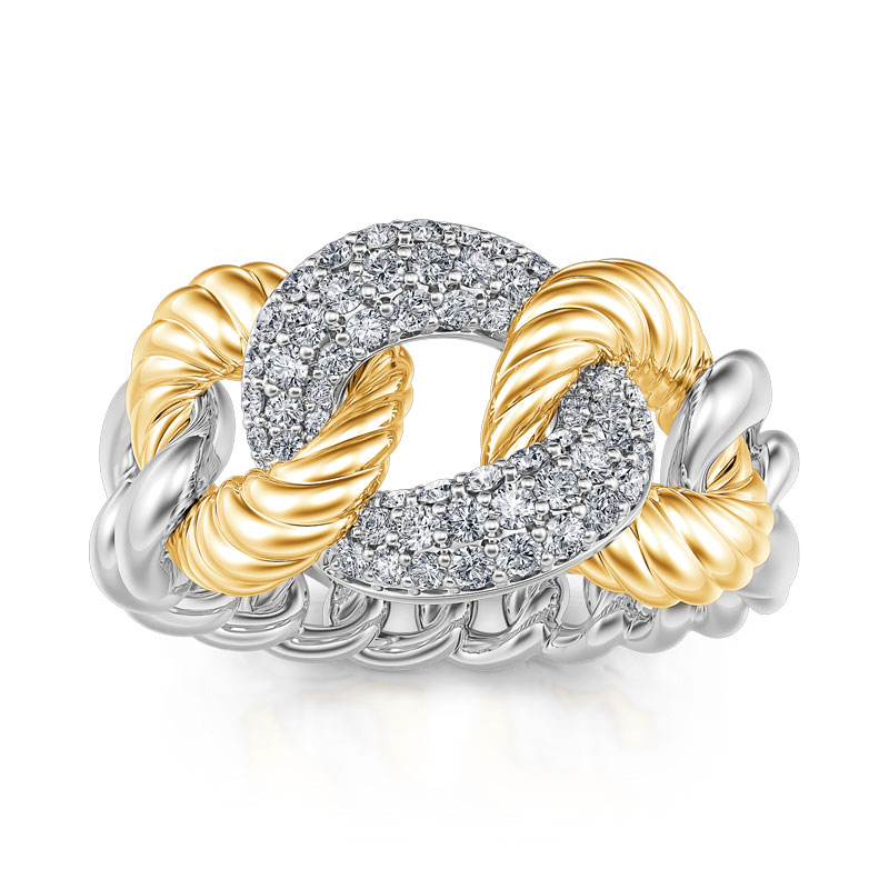 Jeulia "Lock Your Heart" Two Tone Chain Link Sterling Silver Ring