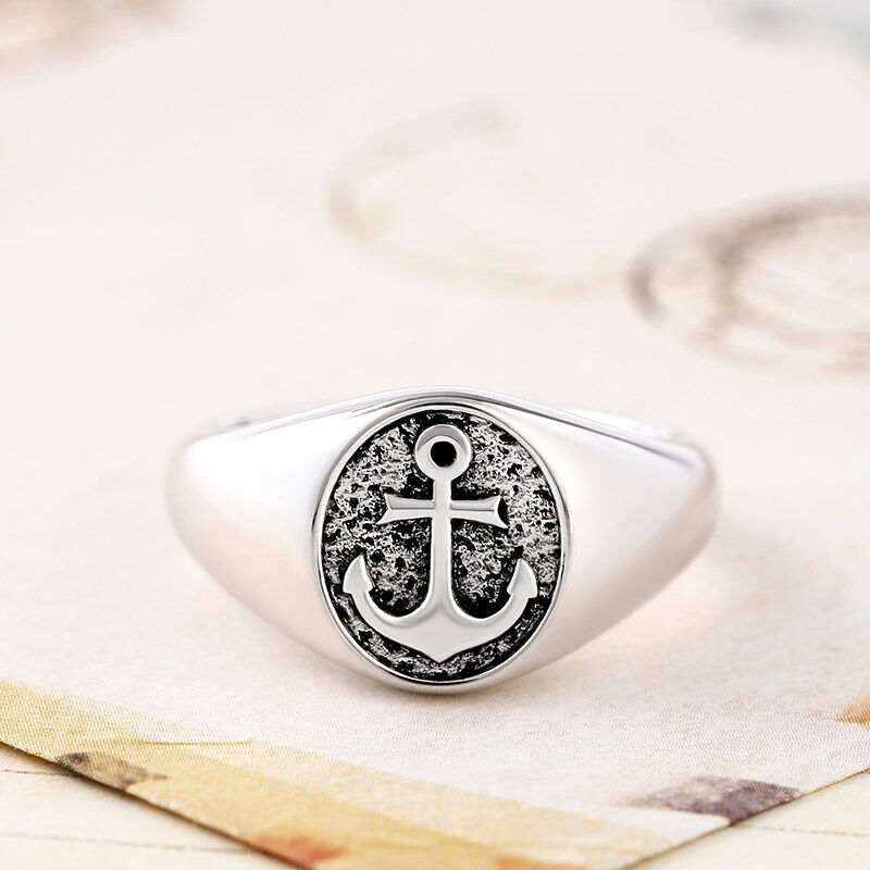 Jeulia "Navy Anchor" Sterling Silver Men's Ring