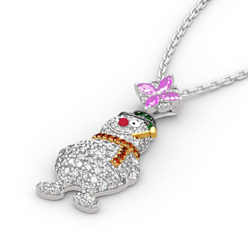 Jeulia "Merry Christmas" Snowman Design Sterling Silver Necklace