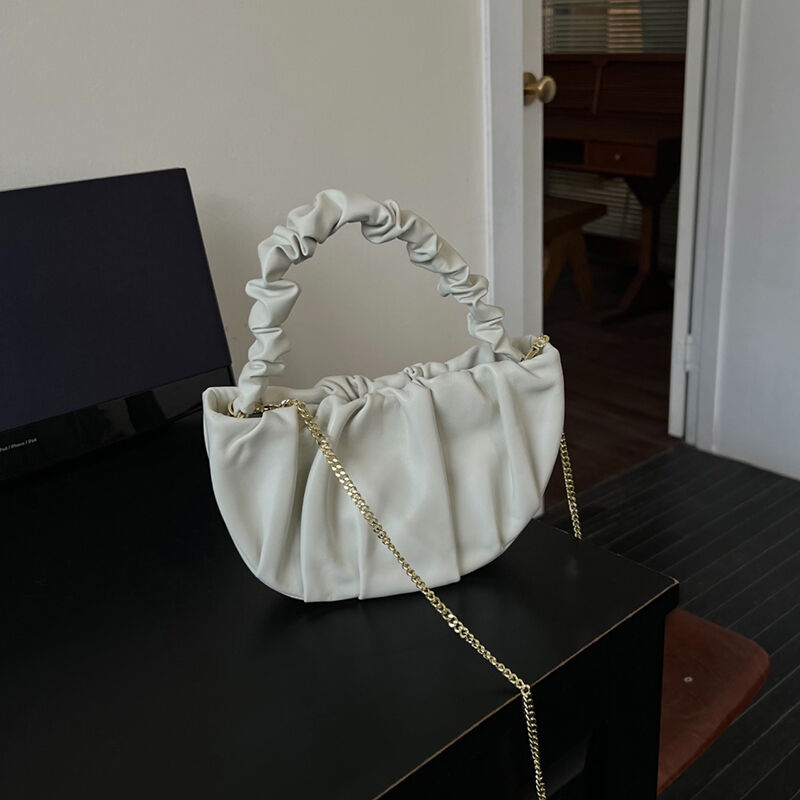 Jeulia Cream Cloud Bag Iconic Soft Leather Bag with Scrunched Top Handle