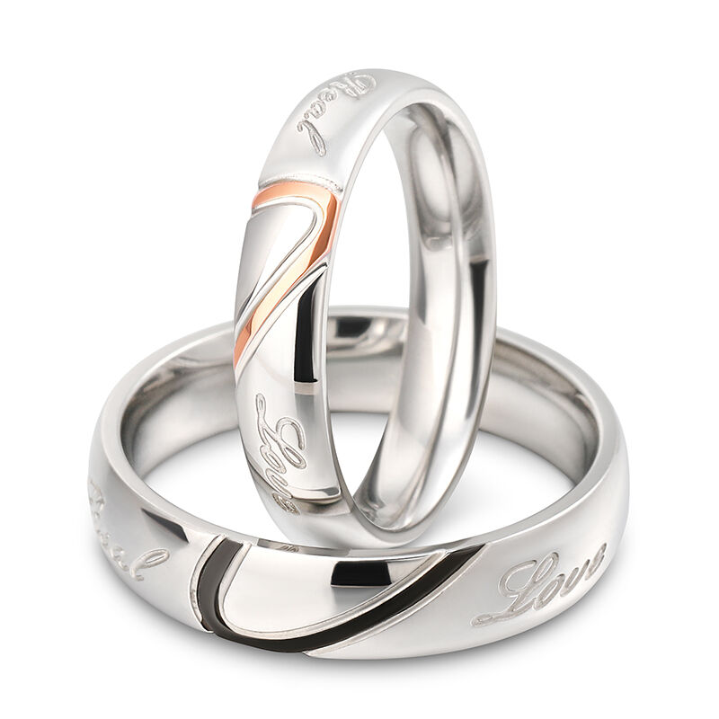 Jeulia Two Tone Heart Titanium Steel Couple Rings