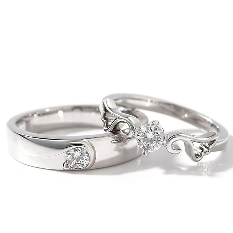 Jeulia "Angel Wings" Round Cut Sterling Silver Couple Rings