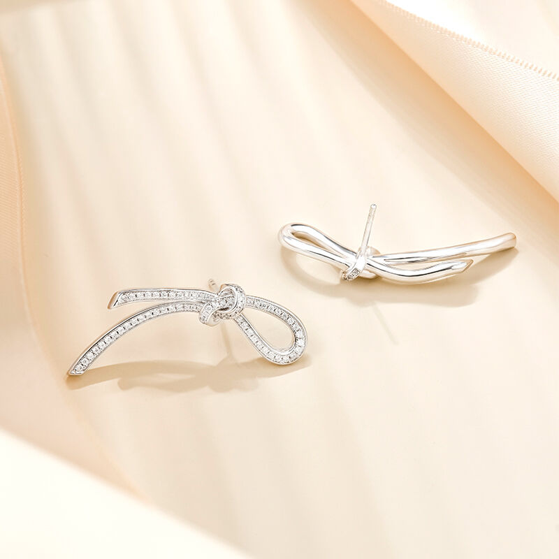 Jeulia Ribbon Knot Design Sterling Silver Earrings
