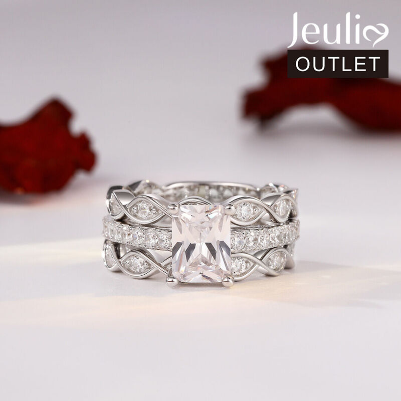 Jeulia 3PC Radiant Cut Sterling Silver Ring Set