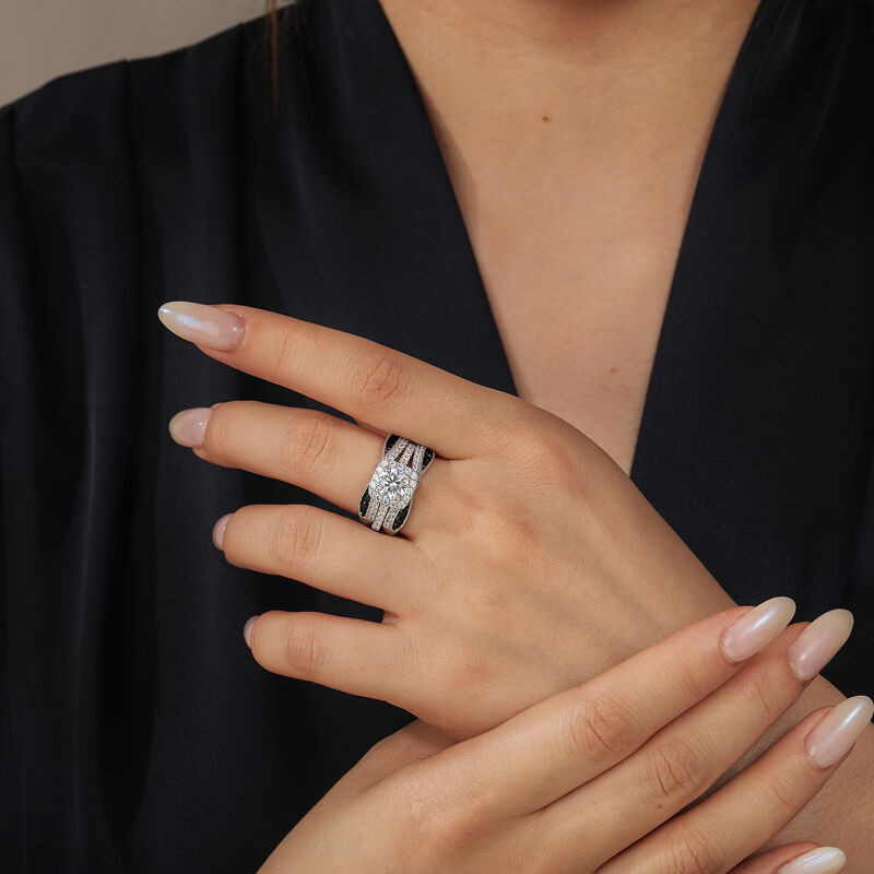 Jeulia "Black and White" BowKnot Interchangeable Halo Engagement Ring Set