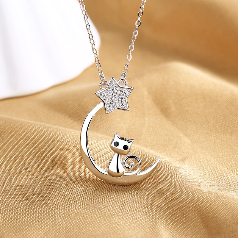Jeulia Collier Chat Classique Lune et Étoiles Argent Sterling