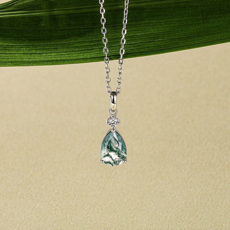 Jeulia クラシック ペアカット モスアゲート ペンダント ネックレス