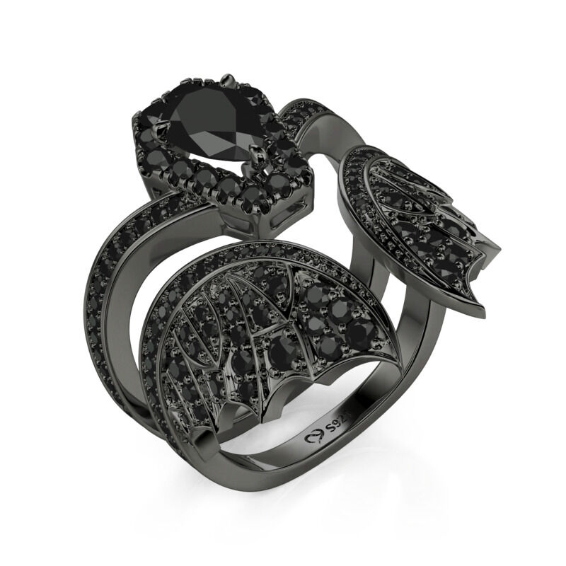 Jeulia Ensemble Unique de Bague de Fiançailles Cercueil de Chauve-souris Noire