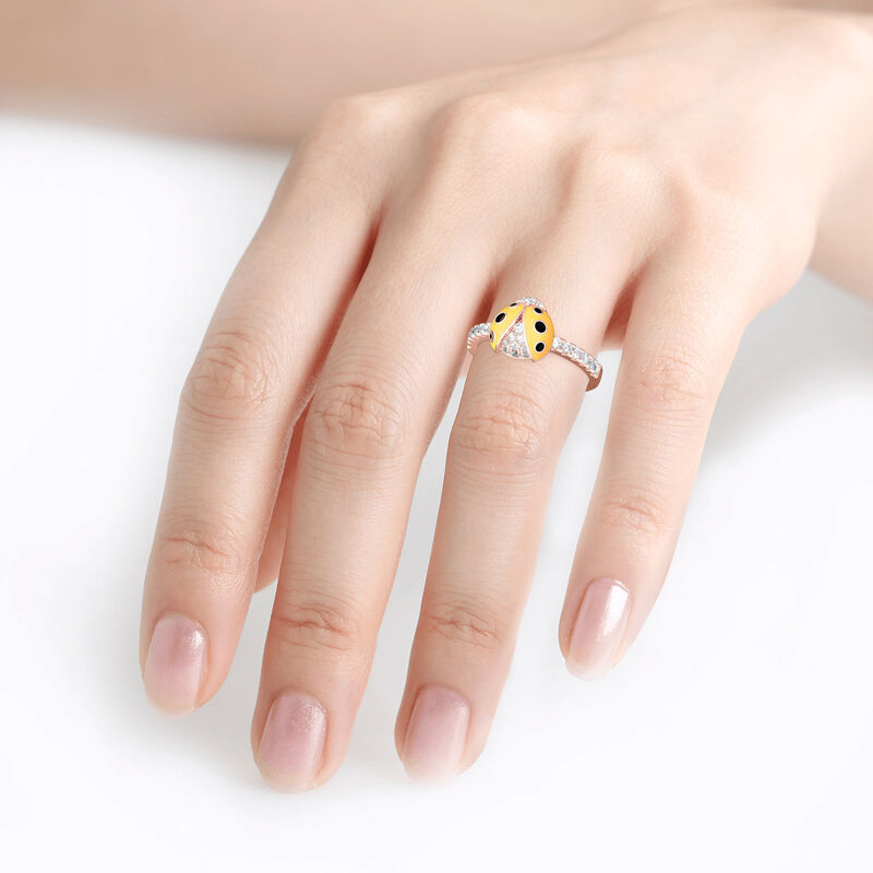 Jeulia Lucky Yellow Ladybug Sterling Silver Ring