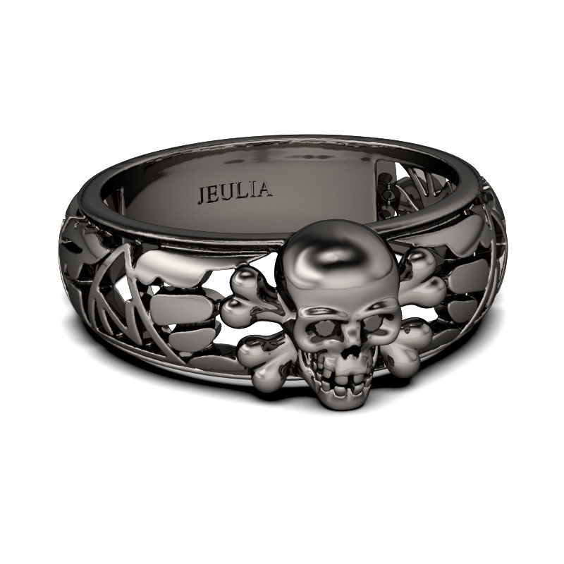 جوليا خاتم جمجمة بقطع دائري من الفضة الإسترليني أسود