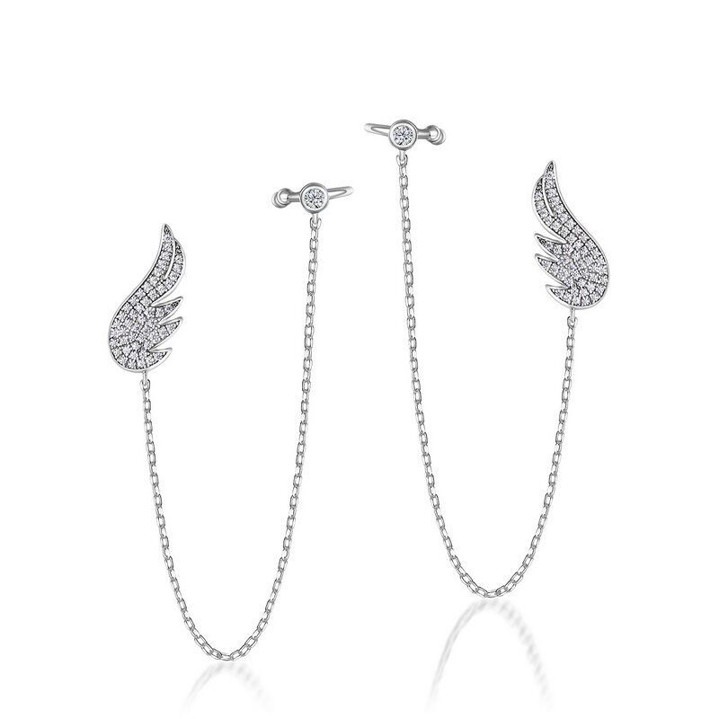 Jeulia Wing Design Sterling Silver Ear Cuff with Chain