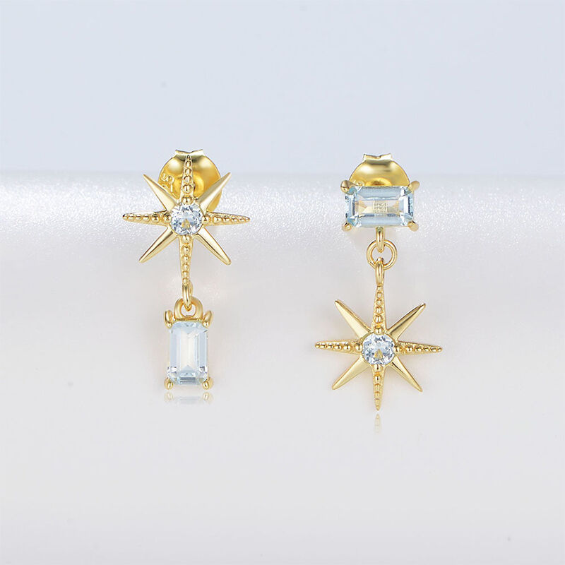 Jeulia Star Emerald Cut Asymmetric Sterling Silver Drop Earrings