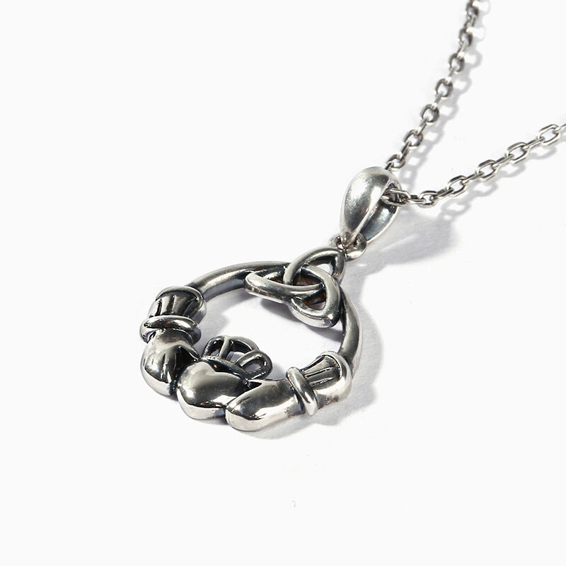 Jeulia "Claddagh & Celtic Trinity Knot" Sterling Silver Necklace