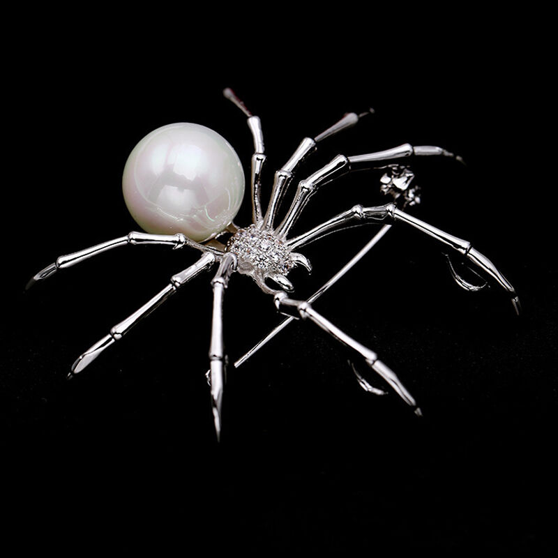 Jeulia Broche Motif araignée Perle blanche Cuivre