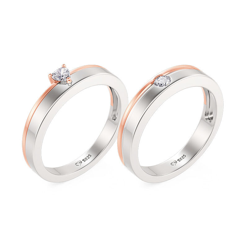 Jeulia Classic Two Tone Couple Rings Sterling Silver