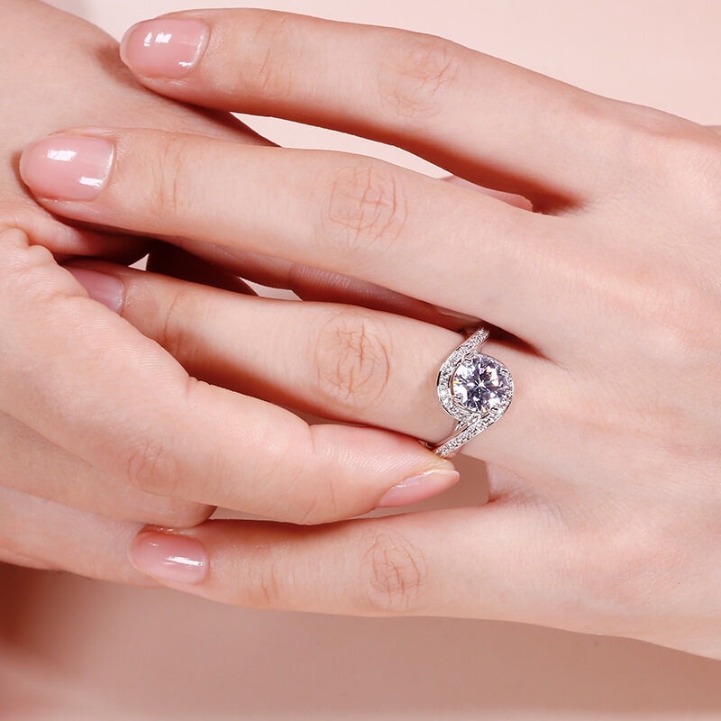 Jeulia Twist Halo Round Cut Sterling Silver Ring