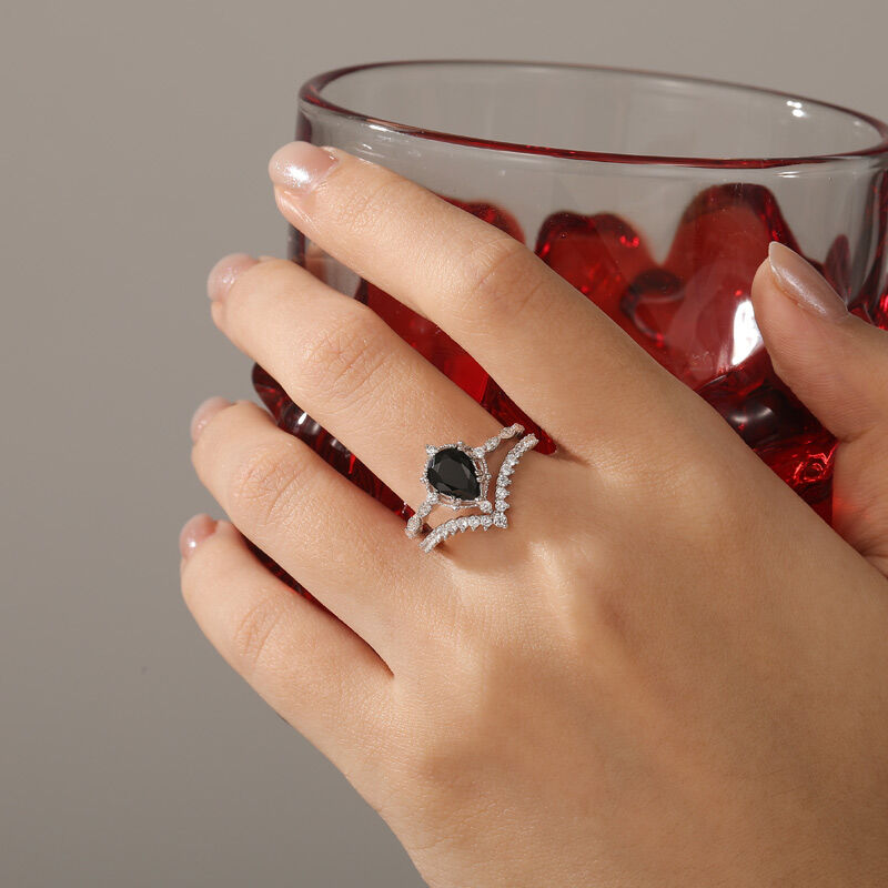 Jeulia Ensemble de bagues Art Déco Saphir Coupe poire Argent Sterling