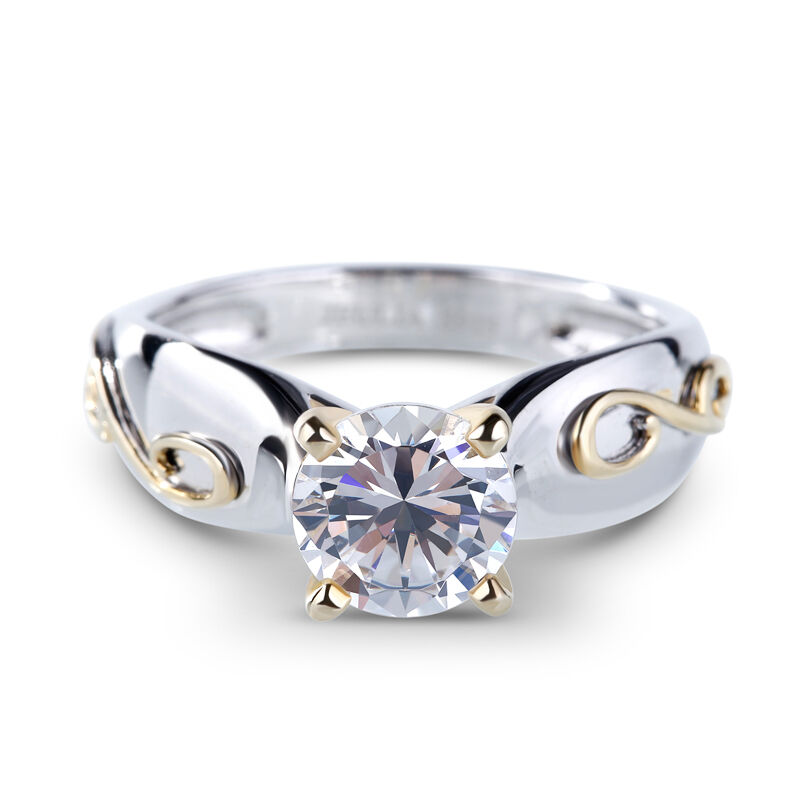 Jeulia Two Tone Solitaire Round Cut Sterling Silver Ring