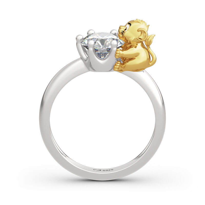 Jeulia Hug Me "King of the Jungle" Lion Crown Round Cut Sterling Silver Ring