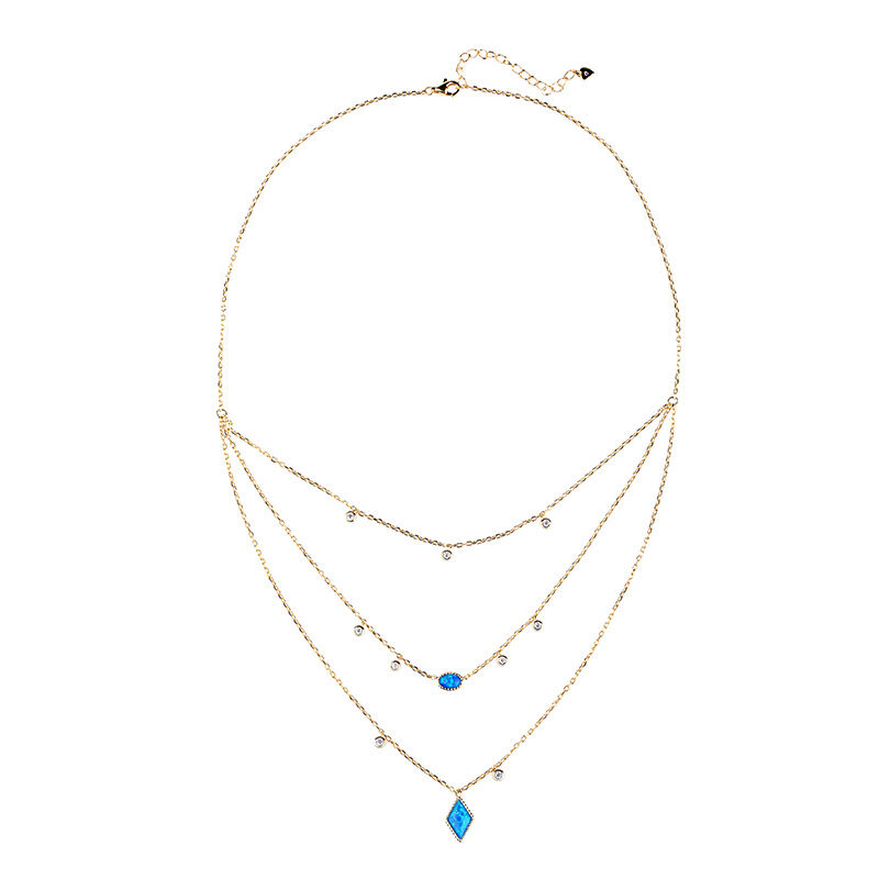 Jeulia Three Wishes Triple Layered Opal Necklace