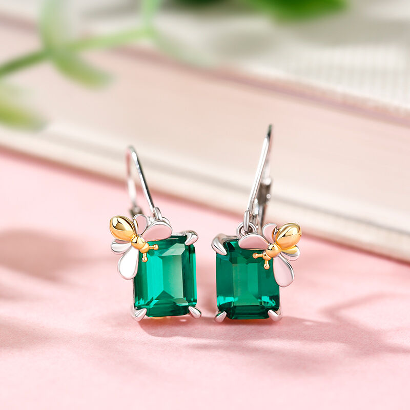 Jeulia "Honey Bee" Emerald Cut Sterling Silver Earrings