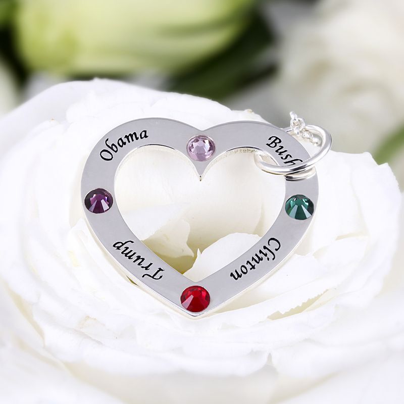 Jeulia Heart Family Necklace with Birthstones Sterling Silver