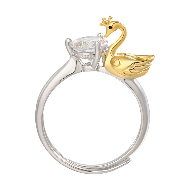 Jeulia Hug Me "Love & Fidelity" Swan Design Round Cut Sterling Silver Adjustable Ring
