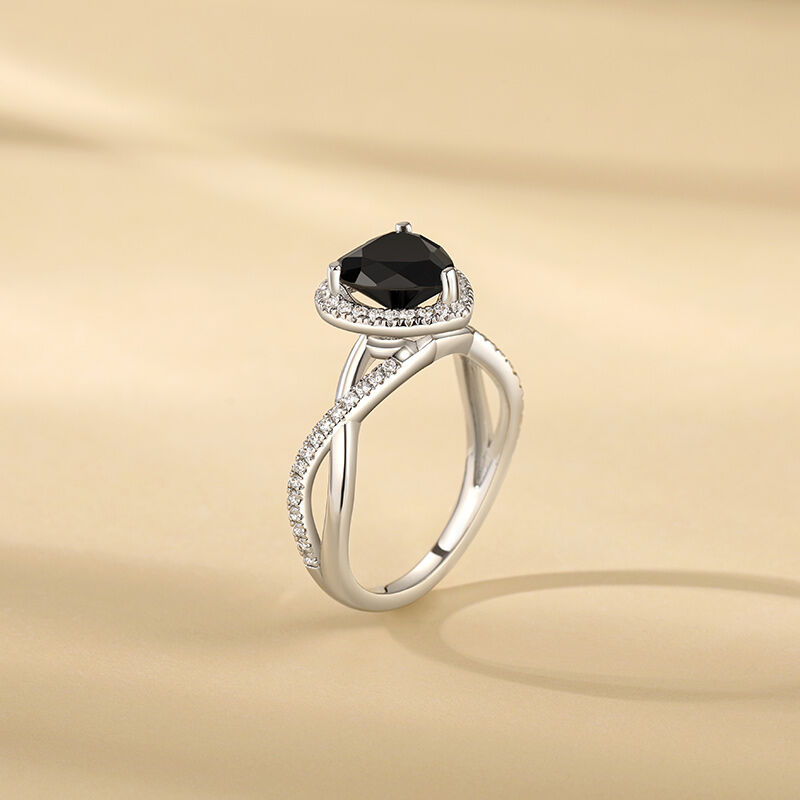 Jeulia Black Halo Heart Promise Ring Twist Sterling Silver