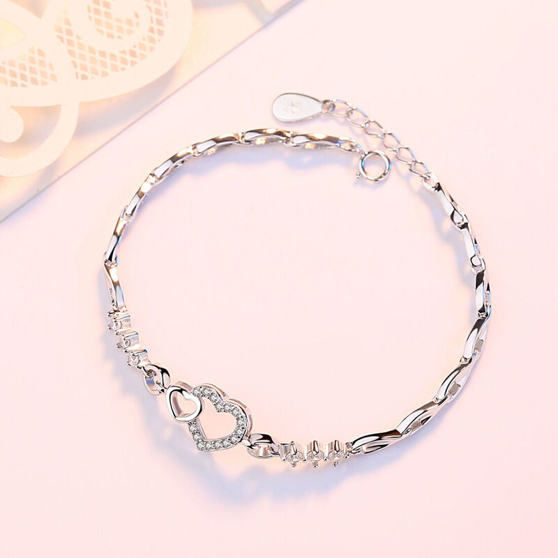 Jeulia Pulsera De Plata Esterlina 925 Dulce Corazón Simple