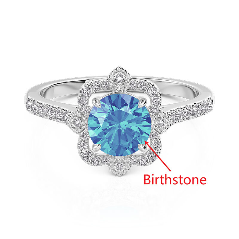 Jeulia Hollow Halo Custom Round Cut Engagement Ring with Birthstone