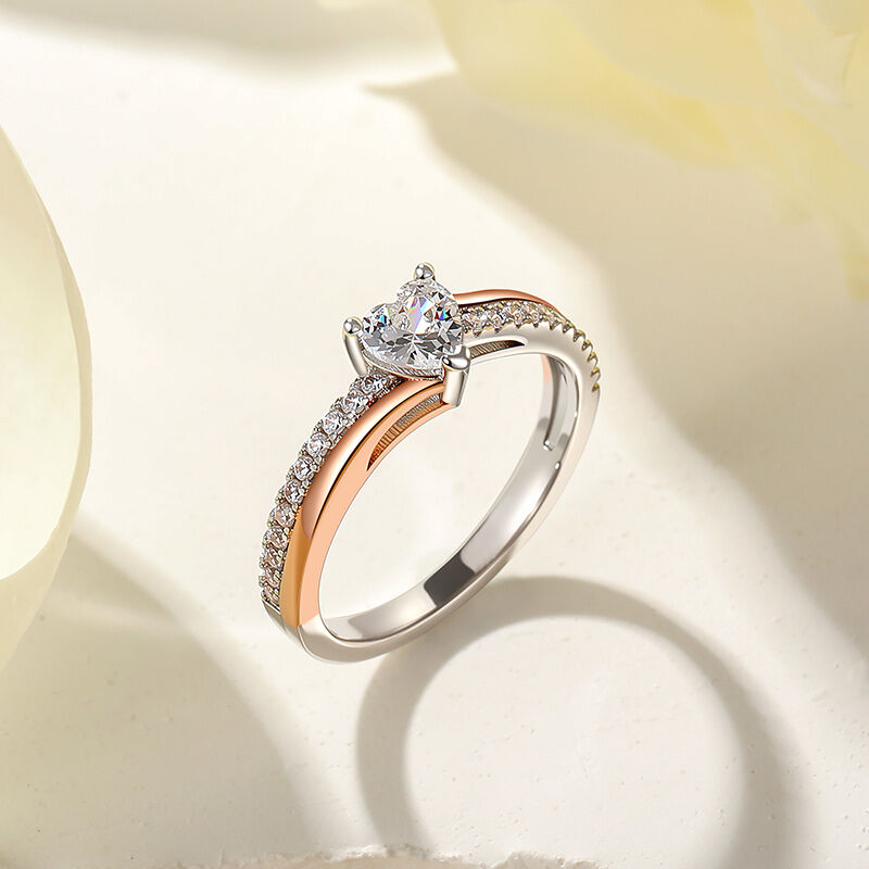 Jeulia Amore Tvåfärgad Böjdt Hjärta Löftesring i Sterling Silver