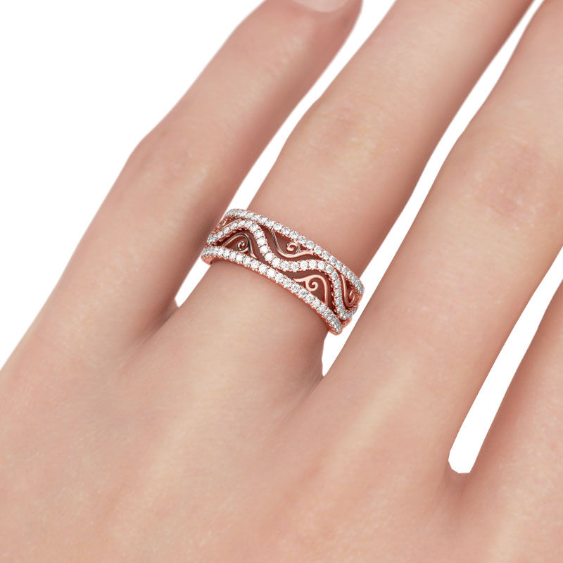 Rose Gold Tone Round Cut Sterling Silver Women's Band