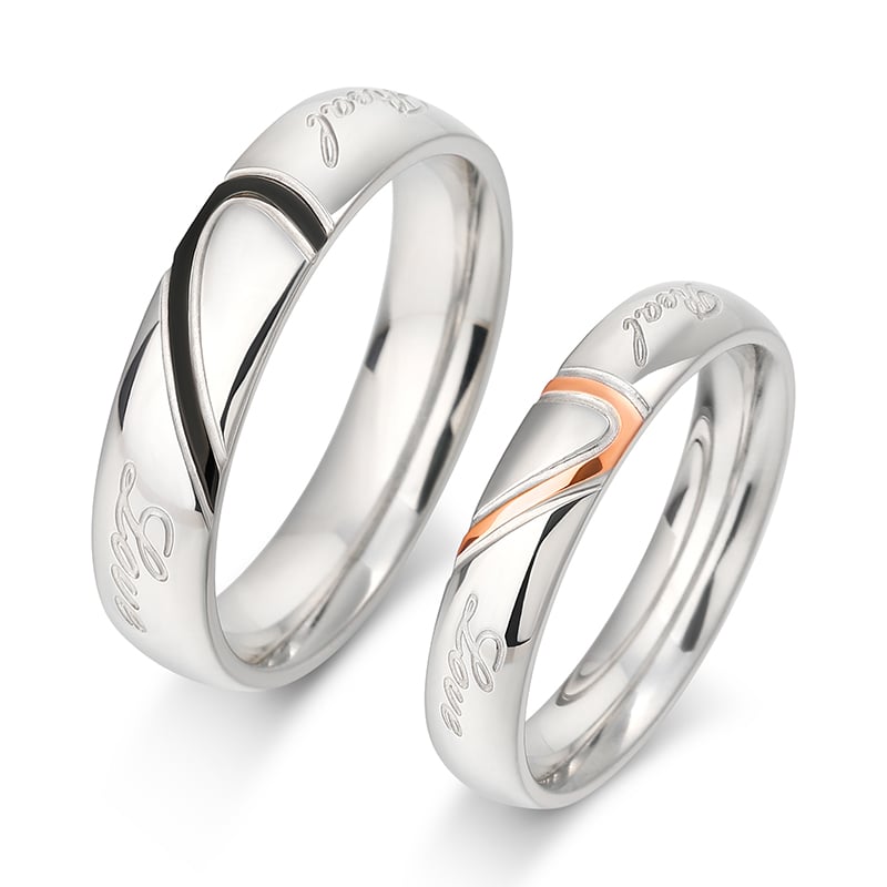 Jeulia Two Tone Heart Titanium Steel Couple Rings