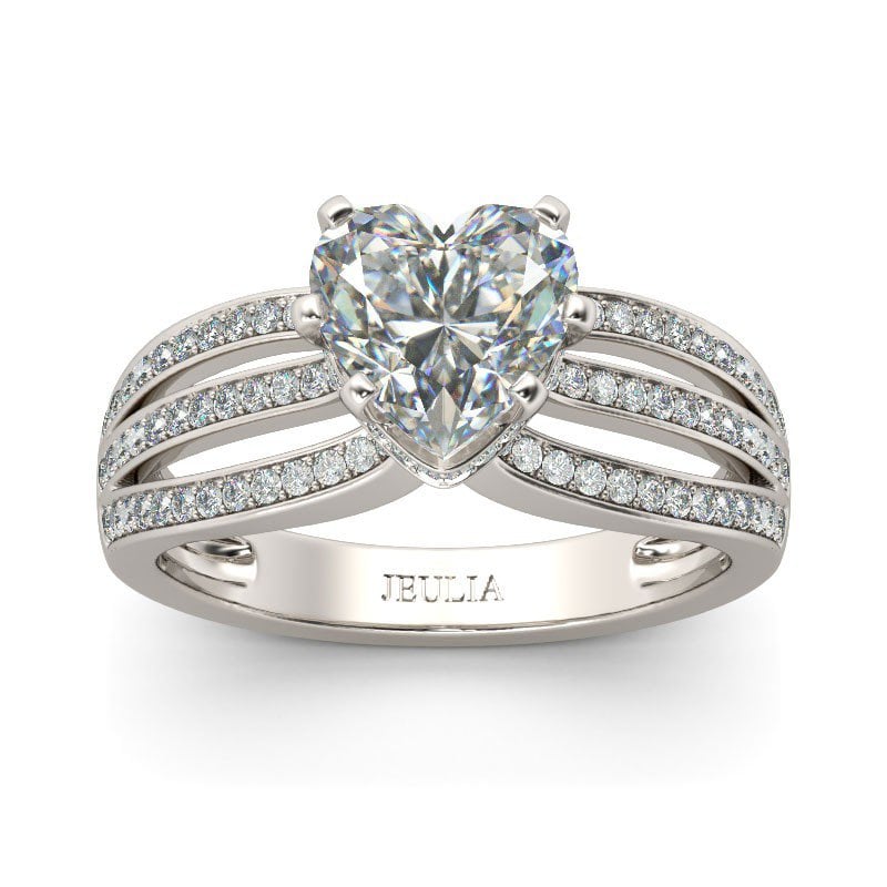 Jeulia Pave Split Shank Heart Cut Sterling Silver Engagement Ring