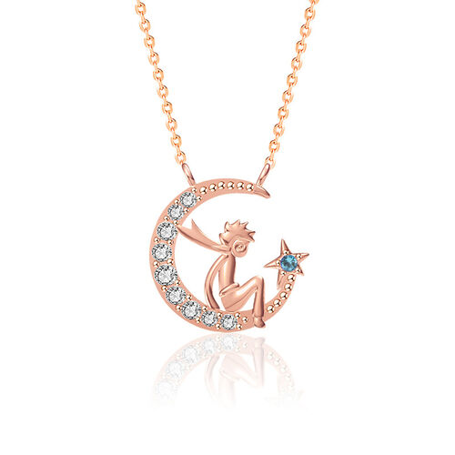 Jeulia "Wonderful Childhood" the Little Prince Moon and Star Sterling Silver Necklace
