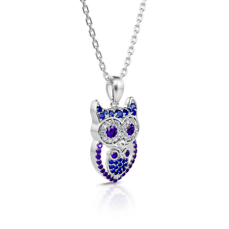 Jeulia "Stay with You" Mom and Baby Owl Sterling Silver Necklace