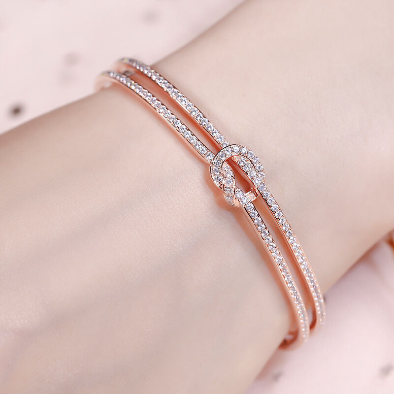Jeulia Knot Design Sterling Silver Bangle Bracelet