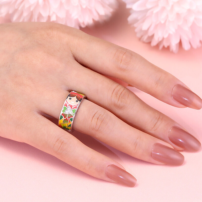 Jeulia Anillos de mujer de plata de ley con esmalte de caras sonrientes