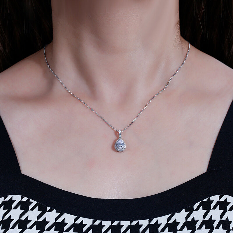 Jeulia 10K/14K/18K Gold Platinum Halo Pear Cut Necklace