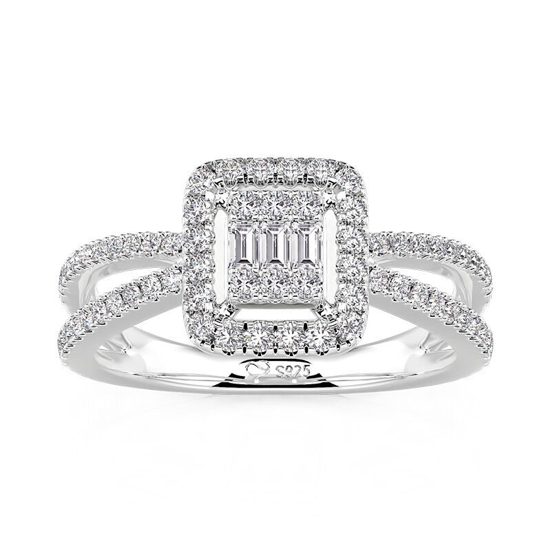 Jeulia Bague de Fiançailles Halo Flottant Tordu en Argent Sterling