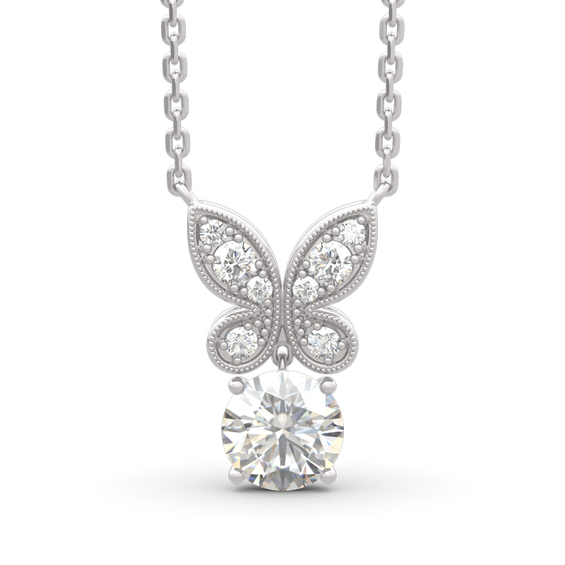 Jeulia Butterfly Round Cut Sterling Silver Necklace